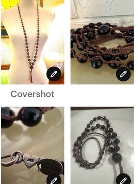 Chan Luu black onyx gemstone 925 silver clasp necklace w tassel